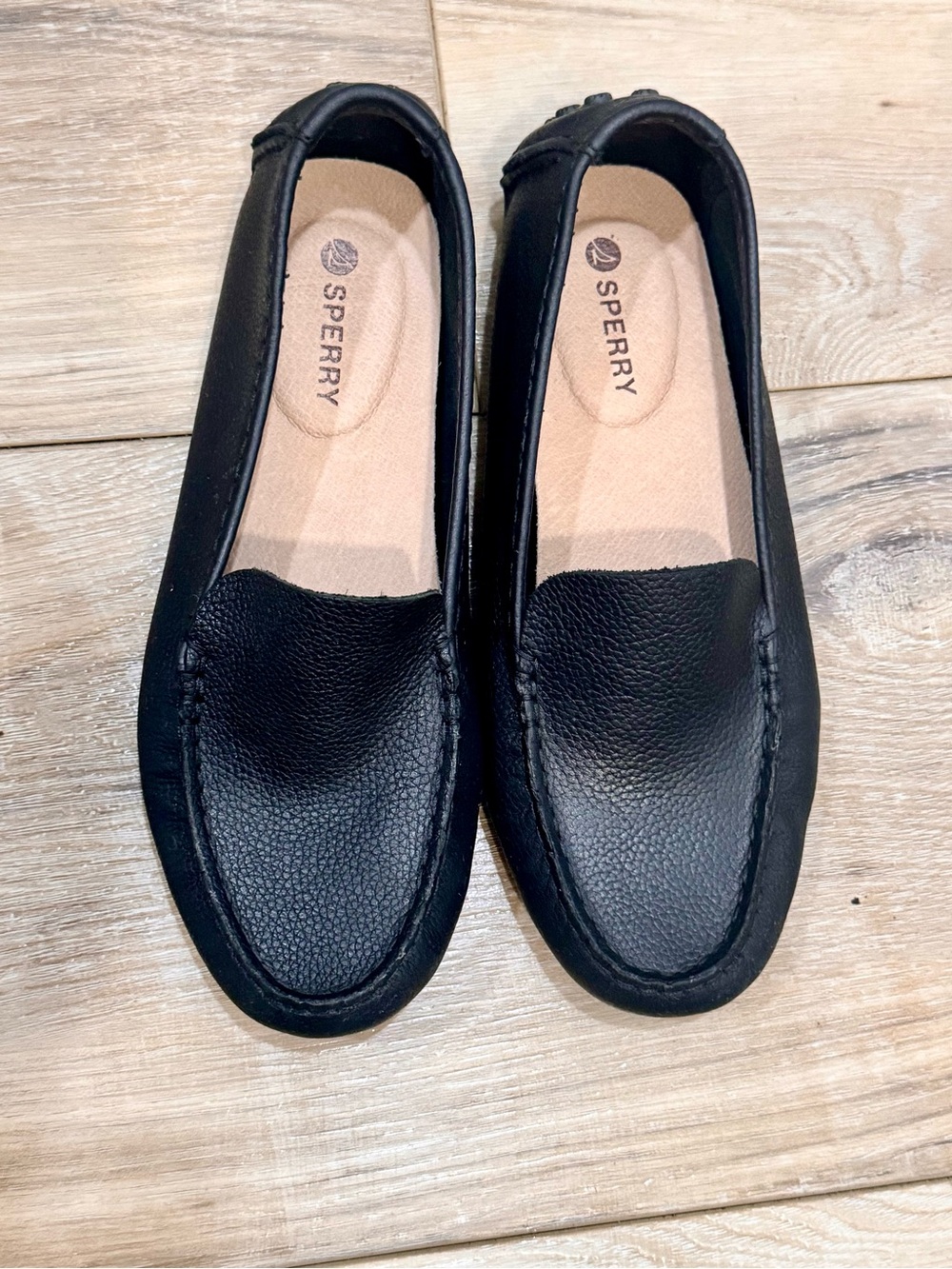 Sperry Black Leather Slip-On Moccasins